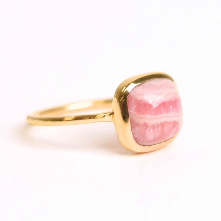 Inel Argint 925 placat cu aur 18K cu Rodocrozit Patrat - Iubire si Echilibru Emotional