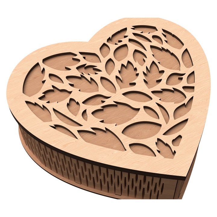 Cutie Cadou Inima Florala, Intrahome, Plywood 3mm-4mm, 20x20cm