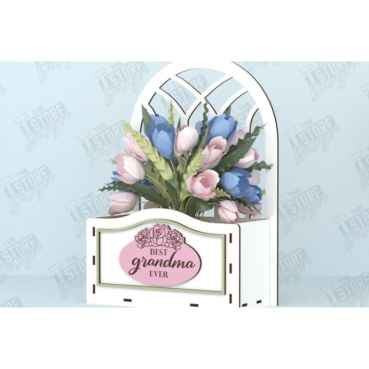 Ghiveci din lemn, Intrahome, 20x20cm, wenge, 3mm-4mm, pentru decorare si proiecte DIY