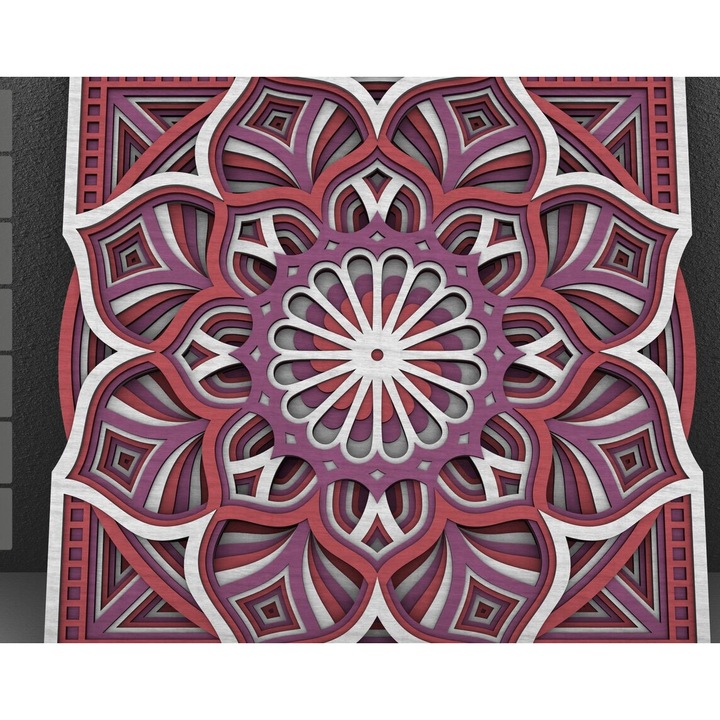 Mandala floral din lemn, Intrahome, stratificat, 3mm-4mm, 30x30cm