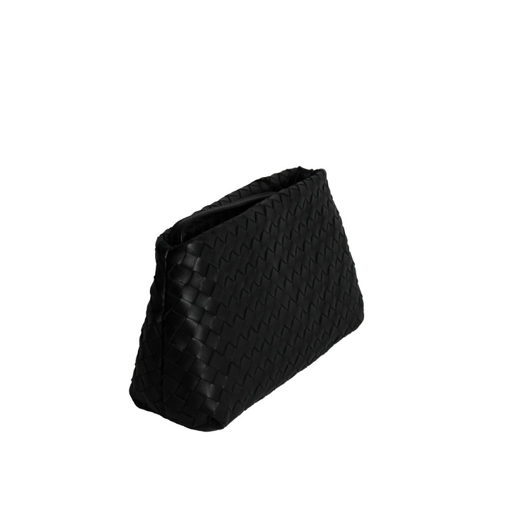 Poseta plic din piele naturala impletita manual, Dellaconte, Neagra