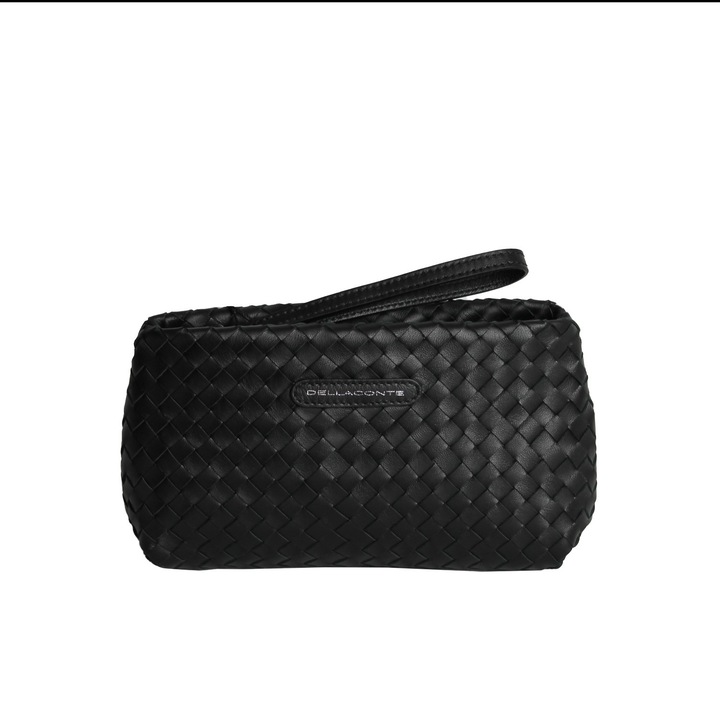 Poseta plic din piele naturala impletita manual, Dellaconte, Neagra