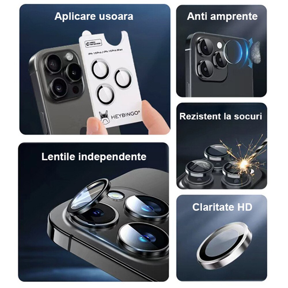 Protectie Camere Pentru Apple iPhone 15 PRO/15 PRO Max HEYBINGO