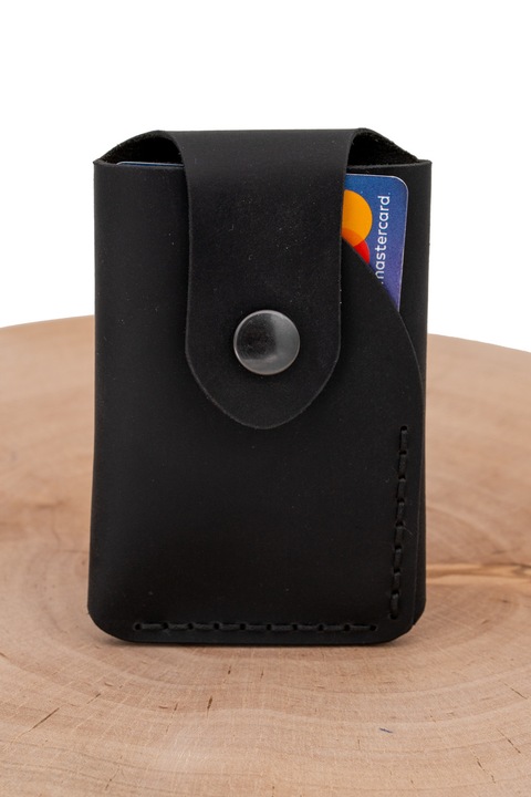 Portofel barbatesc minimalistic Tudorace, piele Crazy Horse, pentru carduri si buletin, negru, 10x7cm