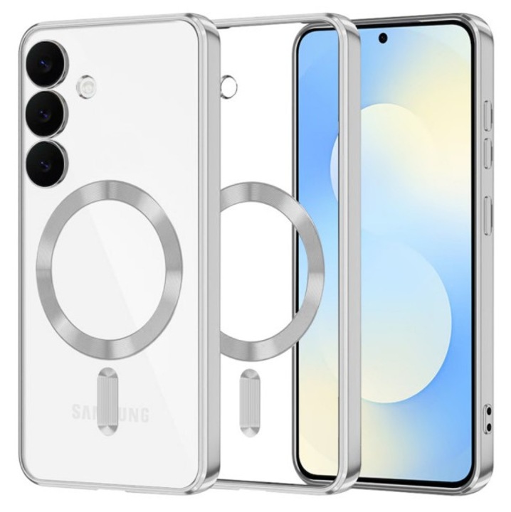 Husă telefon, Upzz, Electro Magsafe, protecție sticlă camere, Silver, pentru Samsung Galaxy S25 FE