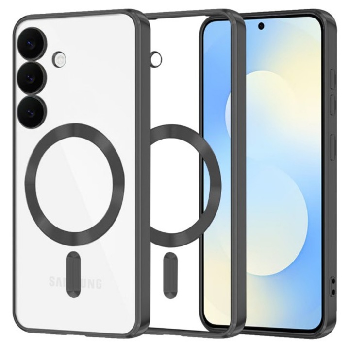 Husă pentru telefon, Upzz, Electro MagSafe, protecție sticlă camere, negru, compatibilă Samsung Galaxy S25 FE