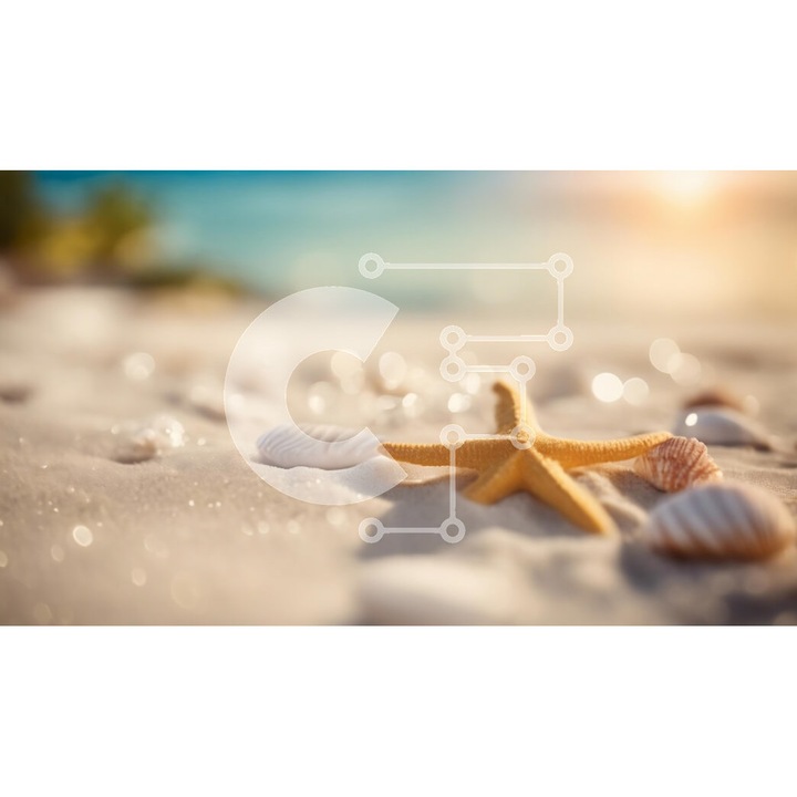 Puzzle din lemn Intrahome, scena de plaja cu stele de mare si scoici, set 25 piese, 10x10 cm, cutie din lemn wenge