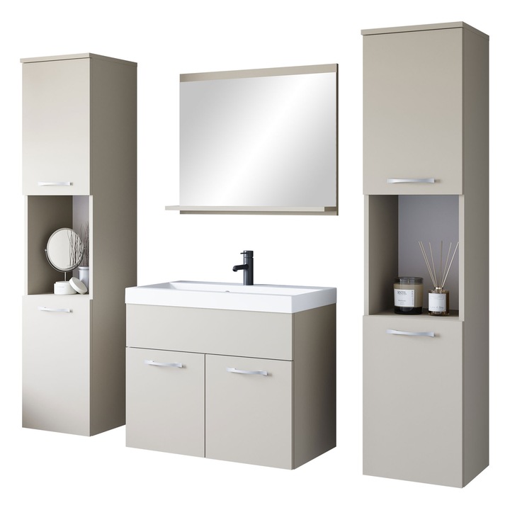 Mobilier de baie set Floryna XL, MIRJAN 24, chiuveta 60x35cm, casmir bej