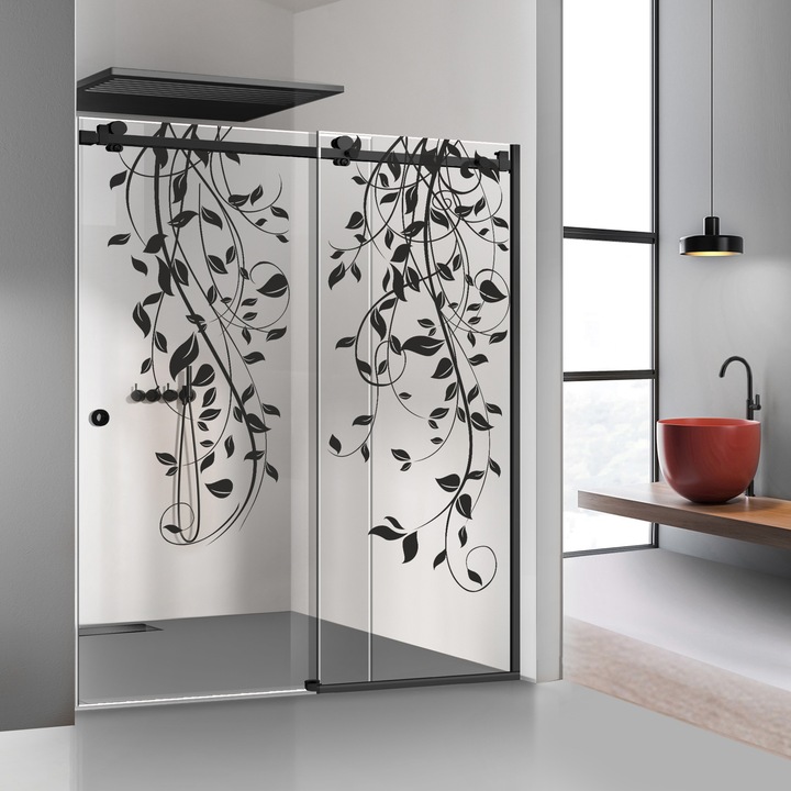 Tolóajtós zuhanyfal Glissando Black, Dance fekete modell, víztiszta biztonsági üveg, 90-100x205 cm réshez