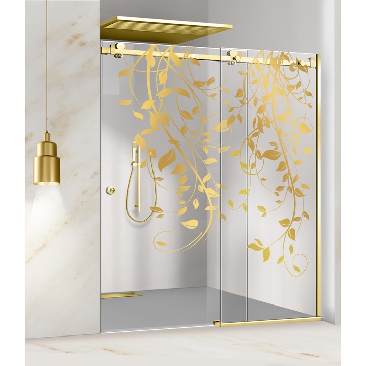 Tolóajtós zuhanyfal Glissando Gold, Dance arany modell, víztiszta biztonsági üveg, 90-100x205 cm réshez
