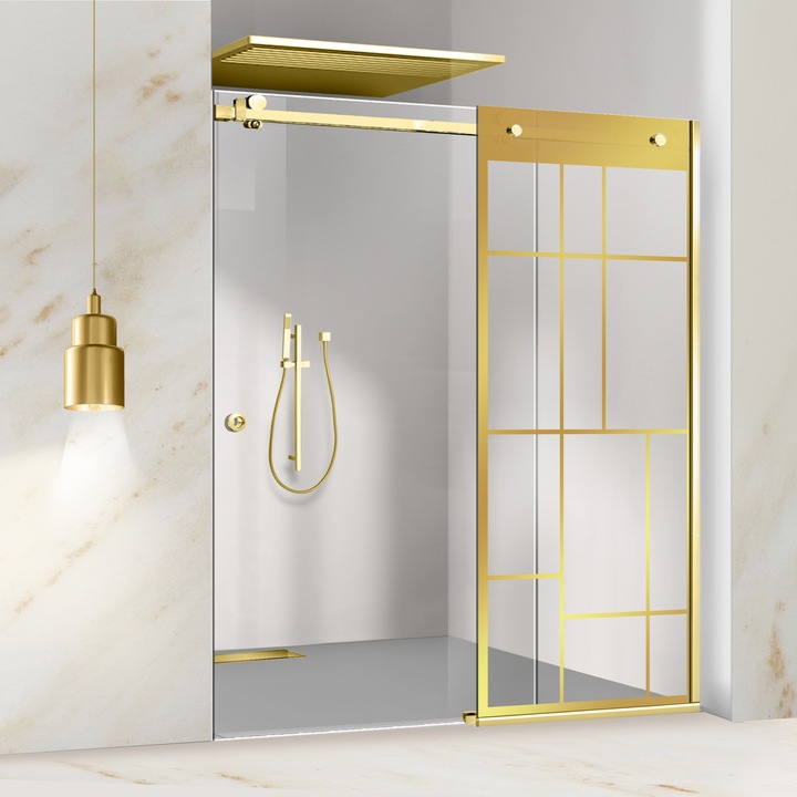 Tolóajtós zuhanyfal Glissando Gold, Urban arany modell, víztiszta biztonsági üveg, 80-90x205 cm réshez