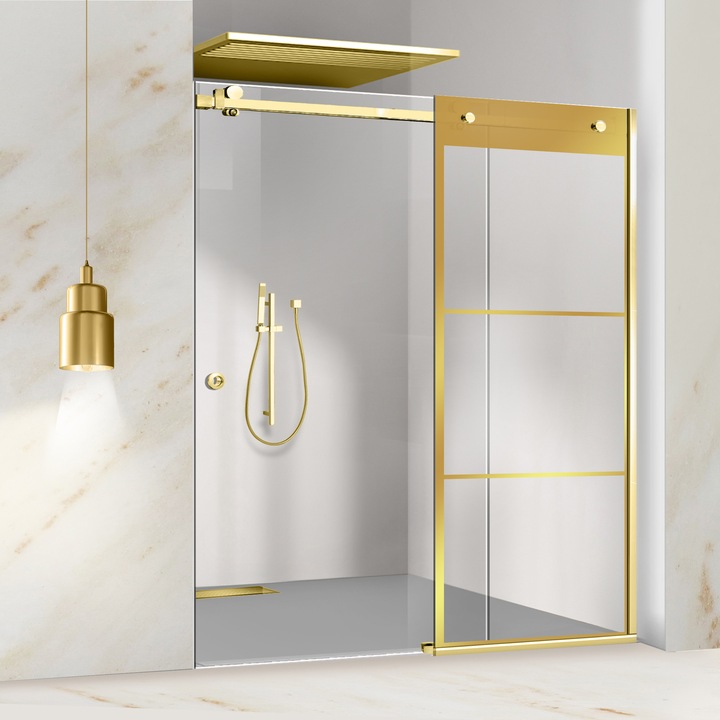 Tolóajtós zuhanyfal Glissando Gold, Vintage arany modell, víztiszta biztonsági üveg, 100-110x205 cm réshez
