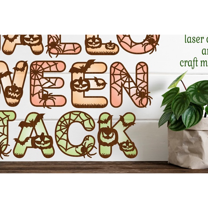 Set Accesorii decorative, Intrahome, Litere Halloween, Plywood, 3mm-4mm, 15x15cm