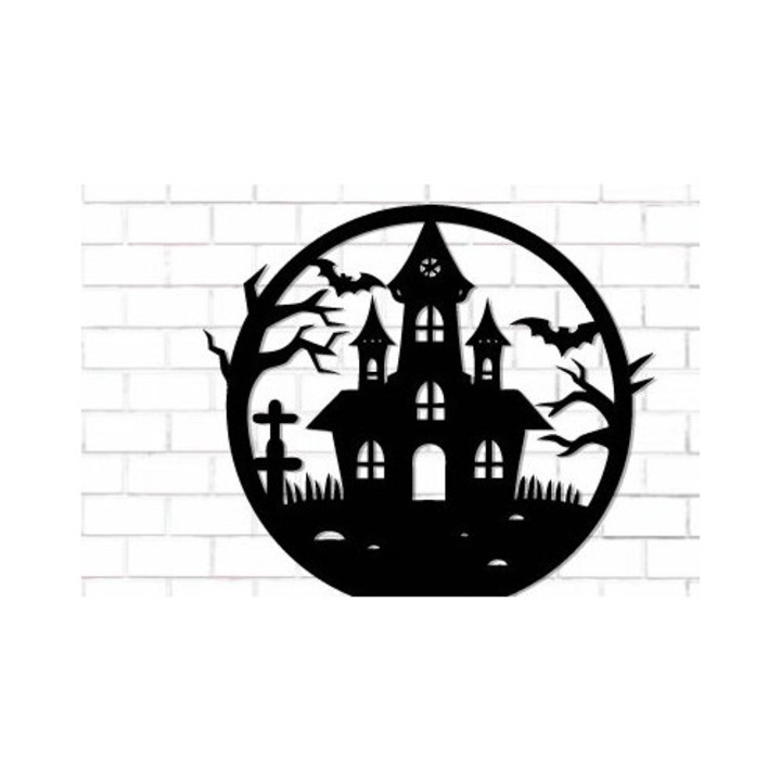 Decoratiune de Halloween din lemn, Intrahome, 3mm-4mm, culoare wenge, dimensiune 15x15 cm