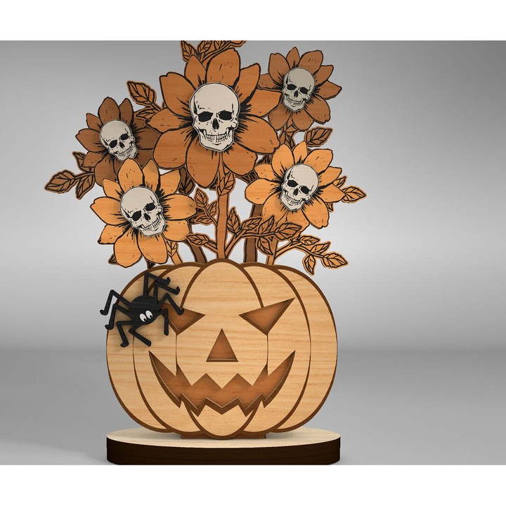 Decoratiune de Halloween, Intrahome, dovleac du flori cu cranii
