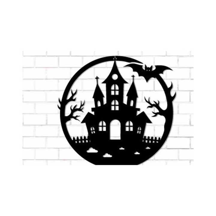 Decoratiune de Halloween din lemn, Intrahome, 3mm-4mm, culoare wenge, dimensiune 15x15cm