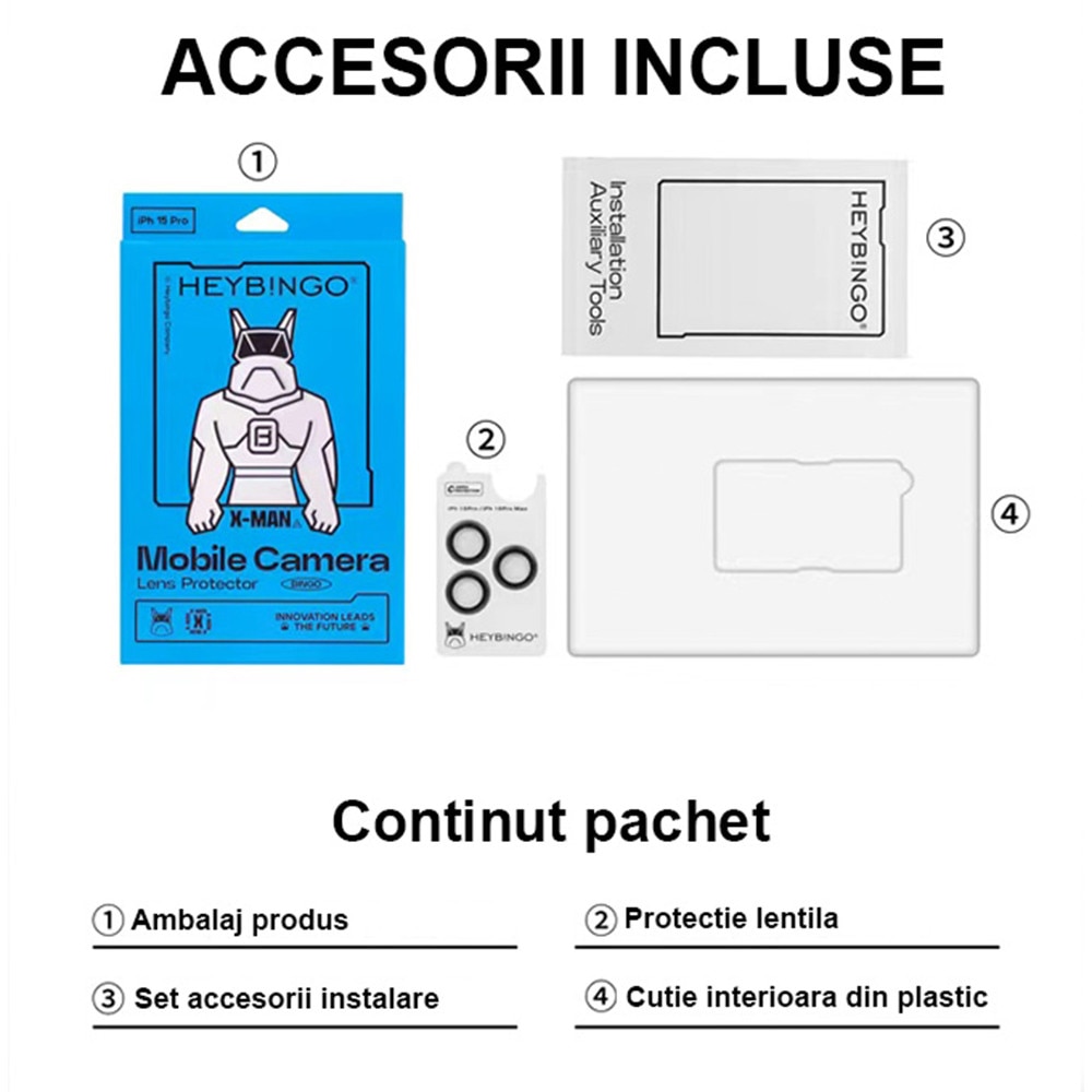 Protectie Camere Pentru Apple iPhone 15 PRO/15 PRO Max HEYBINGO