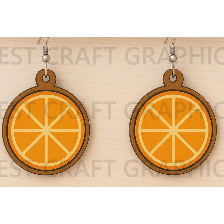 Cercei din placaj xilo 3mm-4mm, Intrahome, portocalii, 5x5 cm