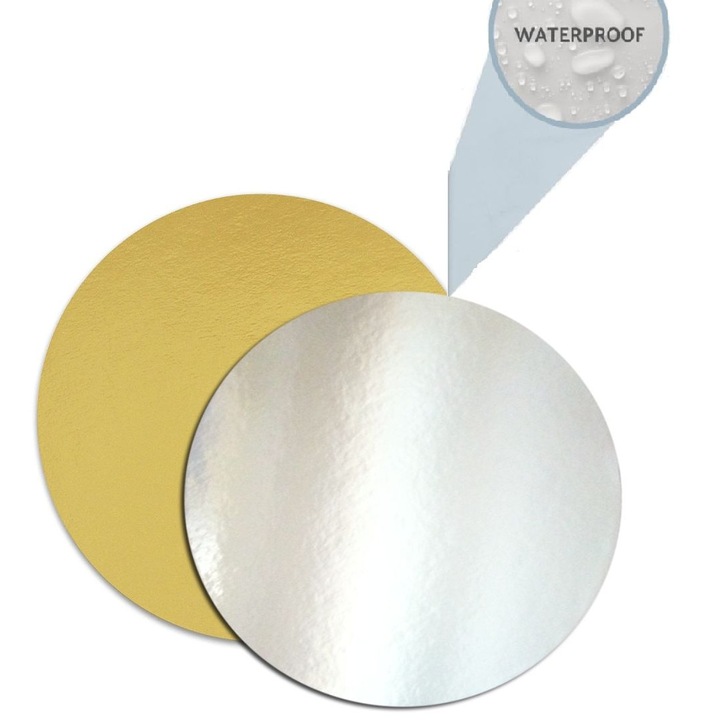 Disc pentru torturi, cu doua fete, auriu, argintiu, diametru 30 cm, grosime 2mm