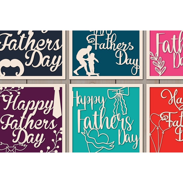 Set felicitari din lemn plywood 3mm-4mm, Intrahome, 20x20cm, pentru Ziua Tatalui