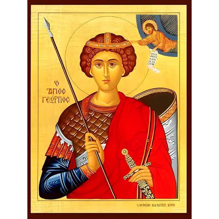 Icoana Ortodoxa, Intrahome, Sf. Gheorghe, dimensiune 40x30 cm, lemn Phlamouria, cu rama aurie