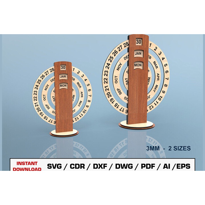 Calendar perpetuu din lemn plywood 3mm-4mm, Intrahome, 20x20cm, pentru decorare si proiecte DIY