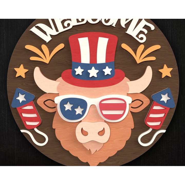 Semn de bun venit din lemn plywood 3mm-4mm, Intrahome, dimensiune 40x30cm, pentru decorare si proiecte DIY