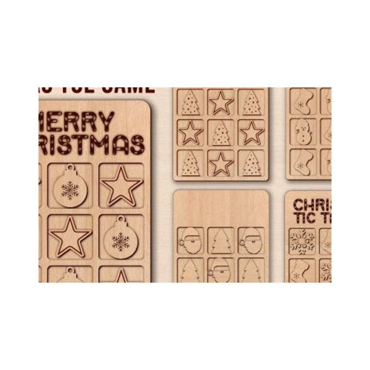 Joc de societate Tic Tac Toe din lemn, Intrahome, taiat cu laser, 15x15 cm, 3mm-4mm, fabricat in Grecia