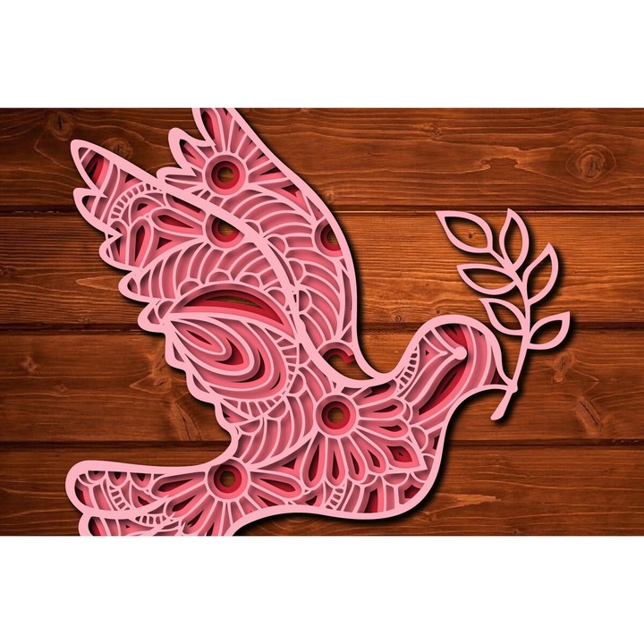 Placi lemn, Intrahome, plywood 3mm-4mm, 40x30cm, set de taiere cu laser Mandala Sign Peace