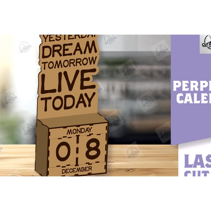 Calendar perpetuu din lemn, Intrahome, 3mm-4mm, 20x20cm, fabricat in Grecia