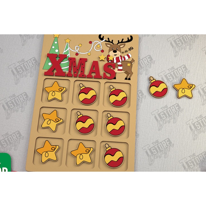 Joc de societate, Intrahome, Tic Tac Toe, din lemn, 15x15cm, set