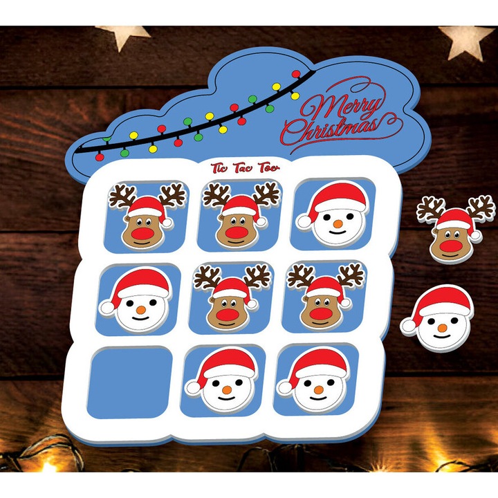 Joc de societate, Intrahome, Tic Tac Toe, taiat cu laser, din lemn, 15x15cm