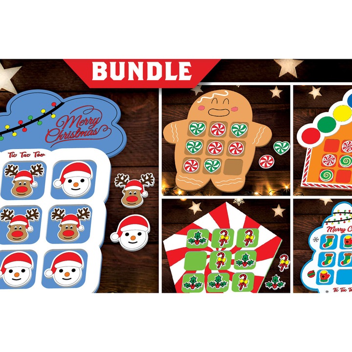 Set Jocuri de societate Tic Tac Toe, Intrahome, din lemn, 3mm-4mm, 15x15cm