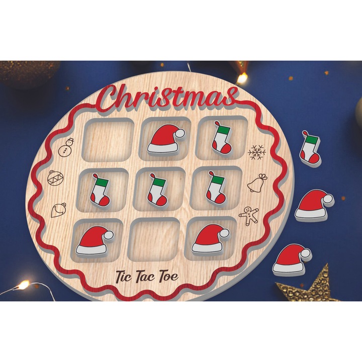 Joc de societate Tic Tac Toe din lemn, Intrahome, taiat cu laser, 15x15cm, 3mm-4mm, fabricat in Grecia