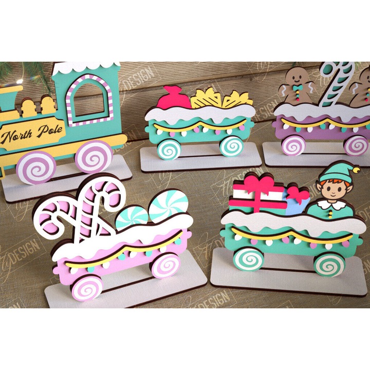 Set de artizanat, Intrahome, tren de Craciun, din lemn, 15x15cm