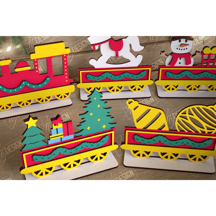 Set de artizanat, Intrahome, tren de Craciun, din lemn, 3mm-4mm, 15x15cm