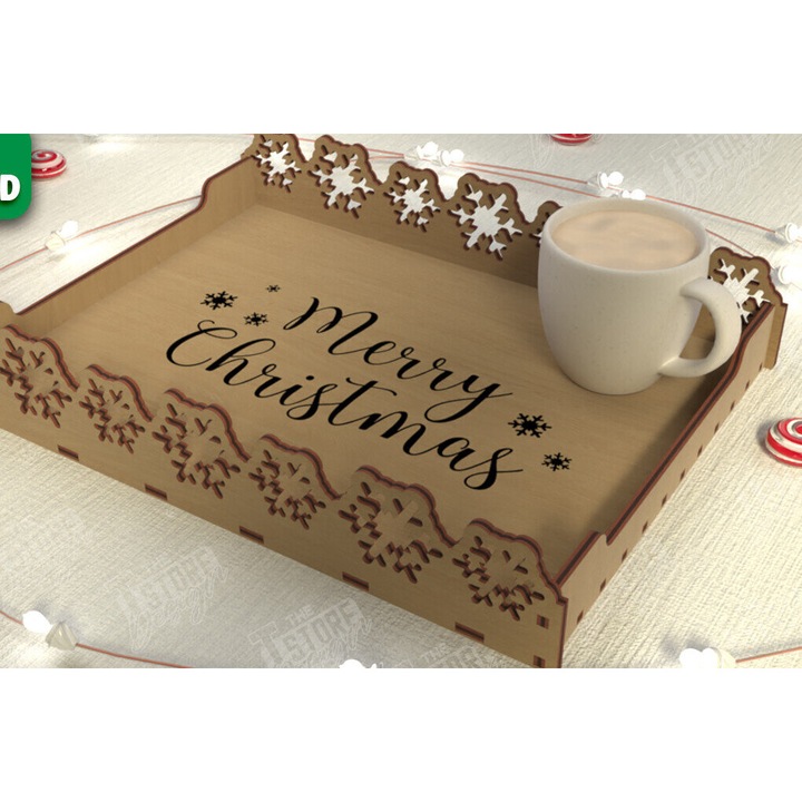 Tava de servire, Intrahome, disc de Craciun, 15x15cm, din plywood 3mm-4mm, ideal pentru decorare si proiecte DIY