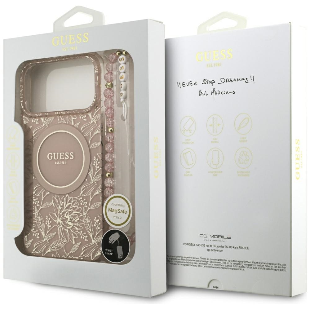 Carcasa IML Flowers Electro Pearl Strap cu MagSafe compatibila cu iPhone 17 Pro Max, Roz
