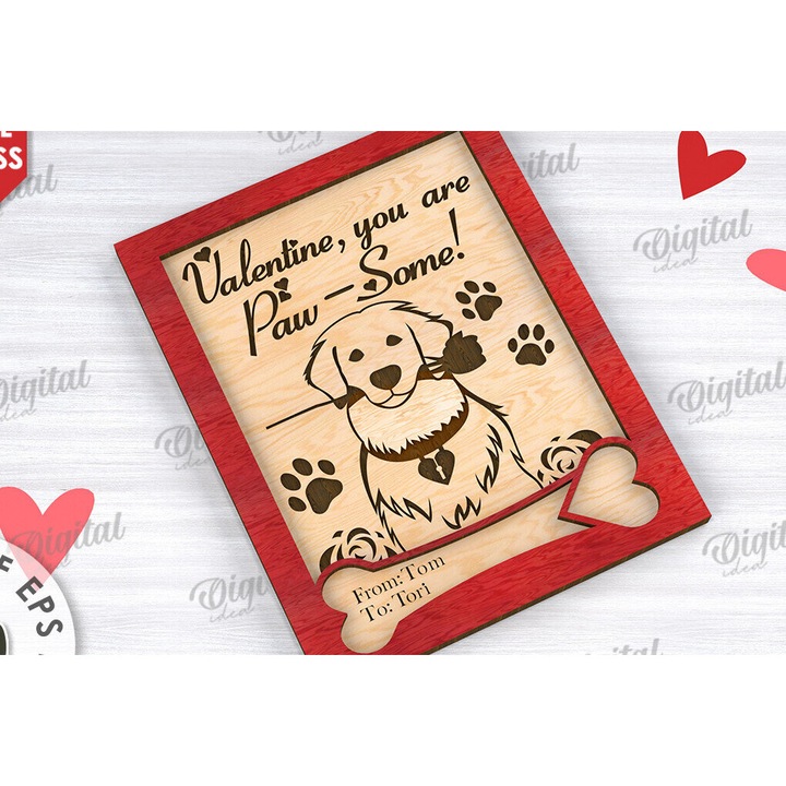 Felicitare din plywood 3mm-4mm, Intrahome, pentru Ziua Indragostitilor, dimensiune 20x20cm