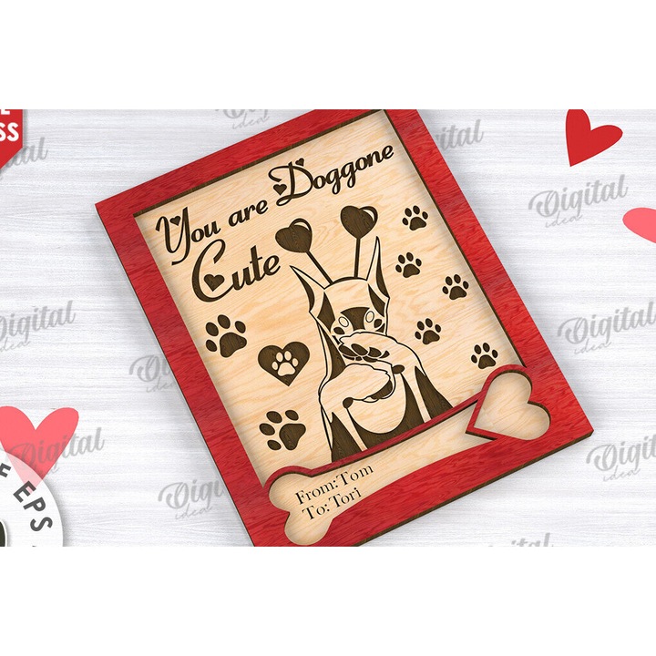 Felicitare din plywood 3mm-4mm, Intrahome, 20x20cm, pentru Ziua Indragostitilor