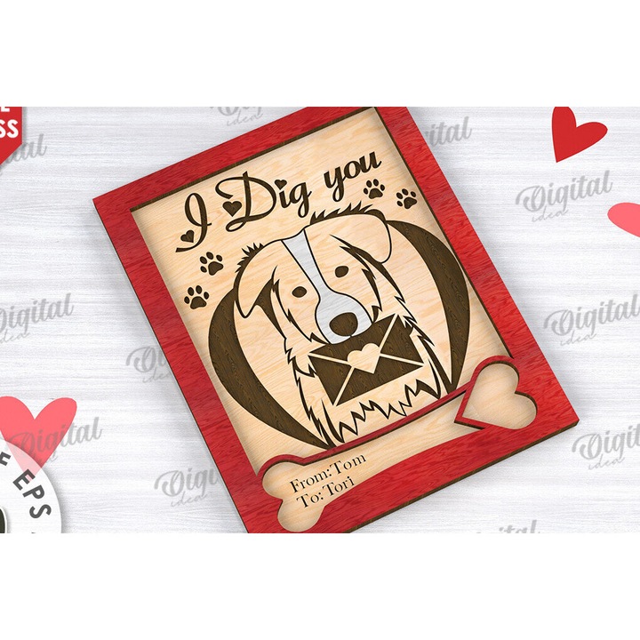 Felicitare din plywood, Intrahome, 3mm-4mm, 20x20cm, pentru Ziua Indragostitilor