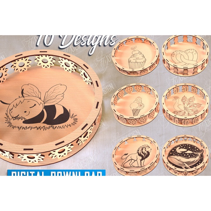 Tava de servire, Intrahome, din plywood 3mm-4mm, dimensiune 20x20cm, design personalizat