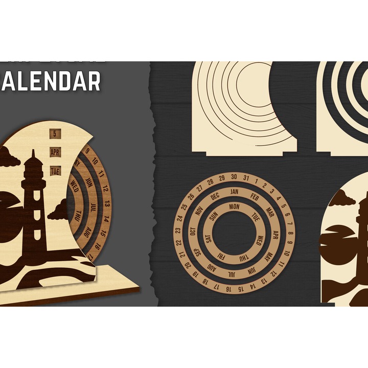 Calendar perpetuu rotund din plywood 3mm-4mm, Intrahome, dimensiune 20x20cm, fabricat in Grecia