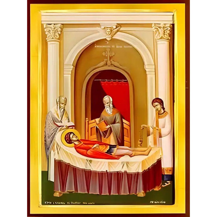 Icoana Ortodoxa, Intrahome, Sf. Gheorghe, dimensiune 40x30 cm, lemn Phlamouria, cu rama aurie