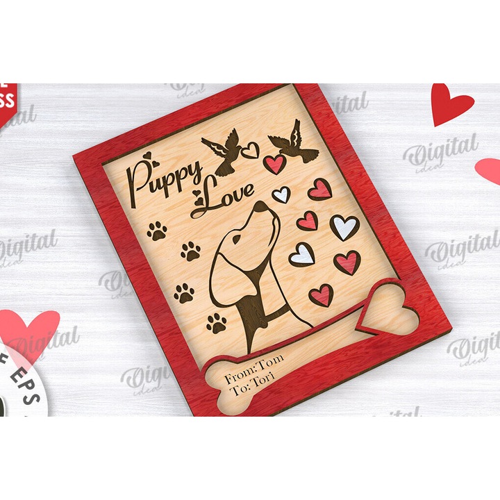 Felicitare din plywood 3mm-4mm, Intrahome, pentru Ziua Indragostitilor, dimensiune 20x20cm