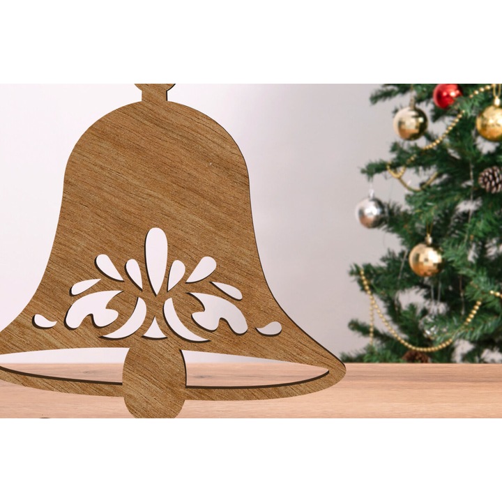 Clopot de Craciun din lemn, Intrahome, 3x3cm, 3mm-4mm grosime, set pentru decorare DIY