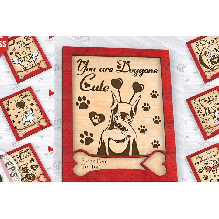 Set felicitari din lemn plywood 3mm-4mm, Intrahome, 20x20cm, pentru Ziua Indragostitilor