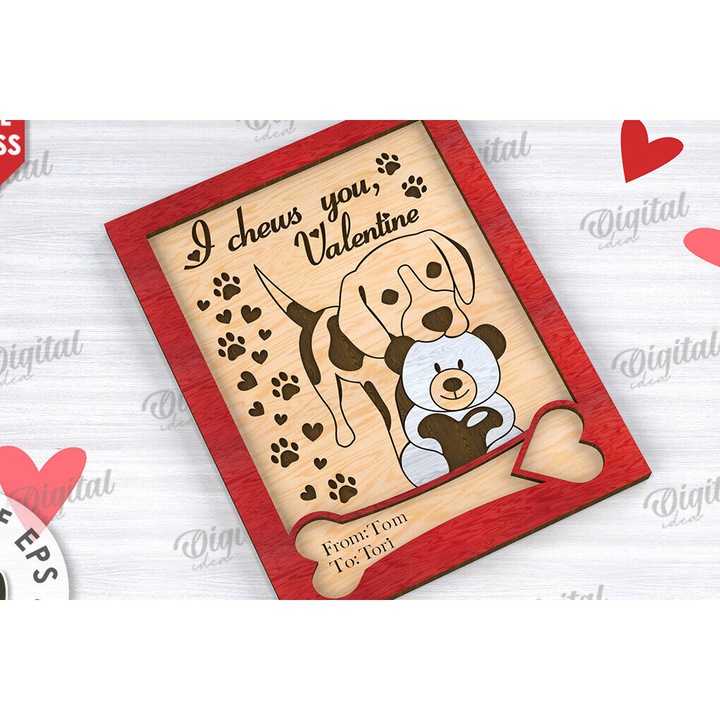 Felicitare din plywood 3mm-4mm, Intrahome, pentru Ziua Indragostitilor, dimensiune 20x20 cm