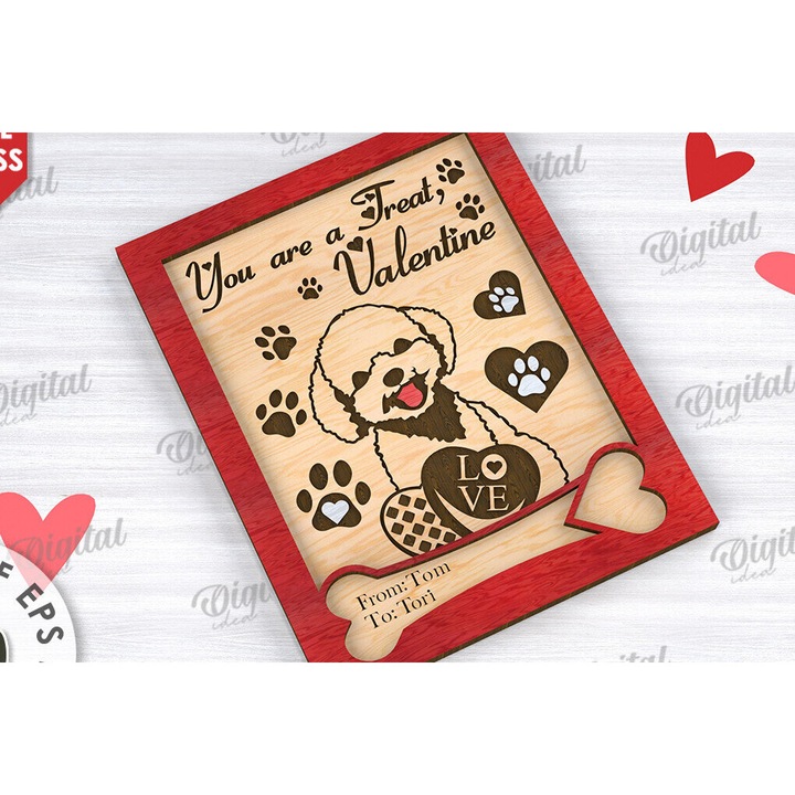 Felicitare din plywood 3mm-4mm, Intrahome, pentru Ziua Indragostitilor, dimensiune 20x20cm