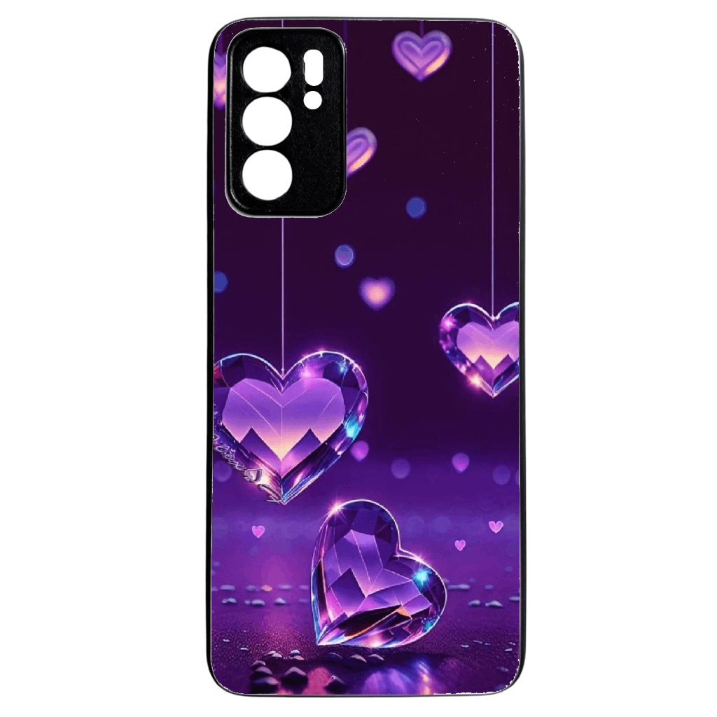 Husa Soft TPU compatibila cu Oppo Reno 6 5G, Purple Hearts Design